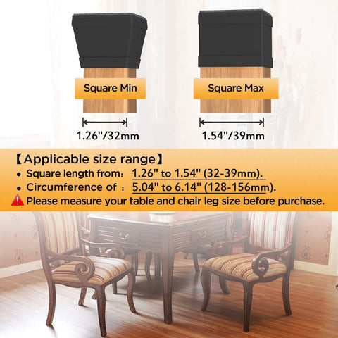16 Piece Square Chair Leg Protectors Set Silicone Furniture Feet size guide over vintage dining room
