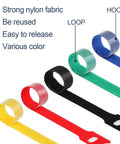 Image of 120 Pack 6 Inch Reusable Cable Ties Set For Home And Office Use, showing five colorful hook and loop cable ties on display.
