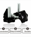 Heavy Duty M8 Star Knobs 4 Pack Solid Steel Core Handles For Patio Umbrella Base showing durable black plastic knobs with steel threads.