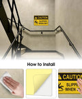 Caution Wet Floor Sign Set 10 X 7 Inch Two Pack Vinyl Sticker With High Visibility Reflective Waterproof Finish, Fade-Resistant Slippery When Wet Warning Decal For Commercial Kitchens, Offices, Warehouses And Restaurants on stair wall