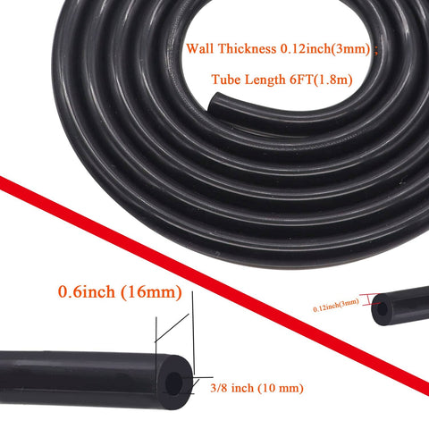 6.6 Ft Silicone Vacuum Hose For Automotive High Temperature 130 PSI Three Eighths Inch Inner Diameter 10mm Outer Diameter 16mm