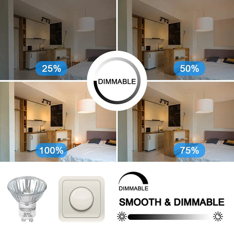 Six Pack GU10 35W Halogen Bulbs 120V Dimmable Warm White 2700K 380 Lumens Long Lasting Life for adjustable lighting