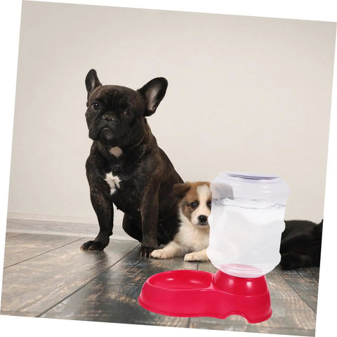 Chill Out As Your Furry Buddies Chow Down On This Pink 3.5L Automatic Pet Feeder And Water Bowl Station Featuring A Tight Leak Proof Cap And Grippy Non Slip Bottom with dogs.