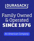 Durasack logo emphasizing family owned and operated since 1876, with 'An American Company' tagline on a blue background.