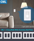 Matte White Screwless Wall Plates 8 Pack 1 Gang Outlet Covers And Switch Plates with hidden screws in modern room.