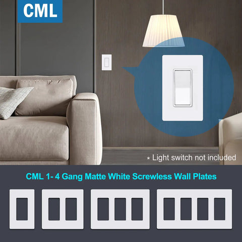 Matte White Screwless Wall Plates 8 Pack 1 Gang Outlet Covers And Switch Plates with hidden screws in modern room.