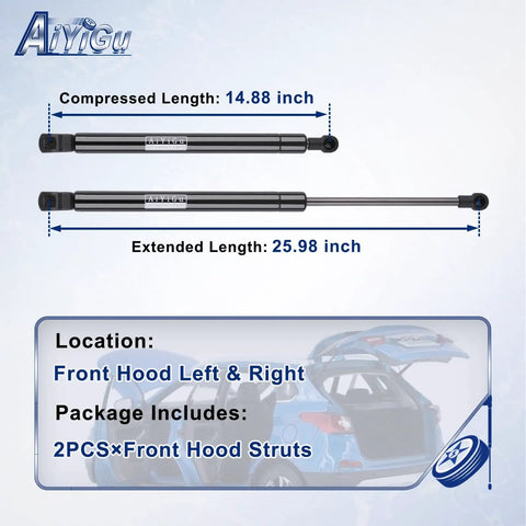 Toyota Avalon Front Hood Struts Shocks Lift Supports Gas Springs Replacement Kit For 2005 2012 Models Pack Of 2 with dimensions