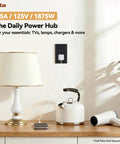 Slick Glossy Black Decorator Wall Outlet 10 Pack Features Tamper Resist Shutters Self Grounding 15 Amp Residential Grade mounted with lamp and kettle