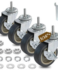 Top Shelf 3 Inch TPR Threaded Stem Castors 5 16 18 X 1 Set Of 4 with parking brake, includes nuts and washers, ideal for office chair carts.