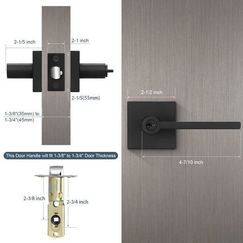 3 Pack Matte Black Door Levers With Lock And Key, Keyed Alike Interior Exterior Door Hardware, Modern Entry Door Handle