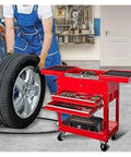 Mobile Tool Cart On Wheels For Garage And Workshop Heavy Duty Rolling Organizer With Directional Wheels Two Drawer Chest