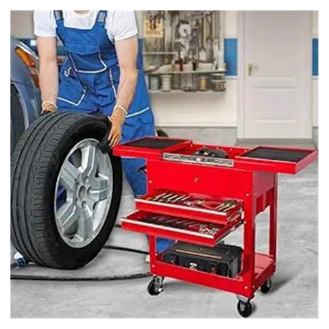 Mobile Tool Cart On Wheels For Garage And Workshop Heavy Duty Rolling Organizer With Directional Wheels Two Drawer Chest