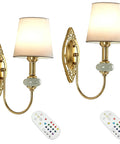 Vintage Wireless Wall Sconce Set Of Two Rechargeable Gold Led Accent Lamps With Fifteen RGB Mood Tones Zero Cord Hassle Super Easy Mount For Living Room Vibe with remote.