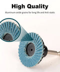 Close-up view of a Heavy Duty 100 Pack 2 Inch Flap Discs For Die Grinder Kit With 36 60 80 120 Grits Roll Lock Sanding Discs.