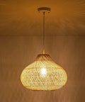 Boho Rattan Pendant Light D16.5 Inch Handwoven Wicker Chandelier For Dining Room Kitchen Island Living Room, natural glow