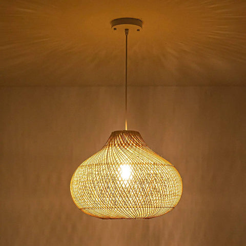Boho Rattan Pendant Light D16.5 Inch Handwoven Wicker Chandelier For Dining Room Kitchen Island Living Room, natural glow