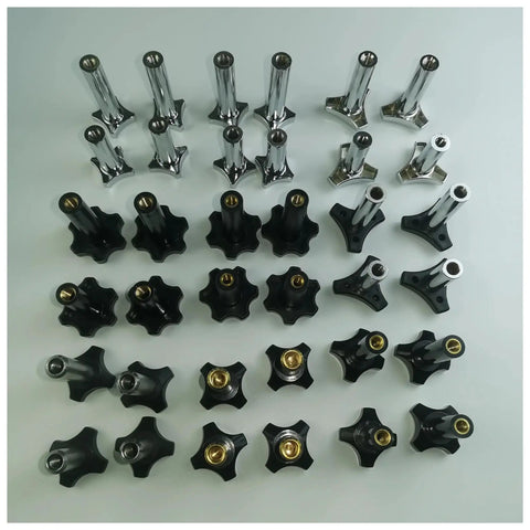 Super Tough M8 Plastic Screw Nuts Black Soft Serve Ice Cream Machine Replacement Parts Quick Snap Install Fits Like A Dream Heavy Duty Pack Of Four shown in multiple angles.