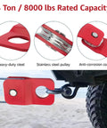 8000 Lb Winch Snatch Block Pulley For Off Road Vehicles Beefy Heavy Duty Steel Recovery Pulley 54 mm Wheel Fits 316 To 14 Inch Winch Cable Red ATV UTV Truck on truck winch cable