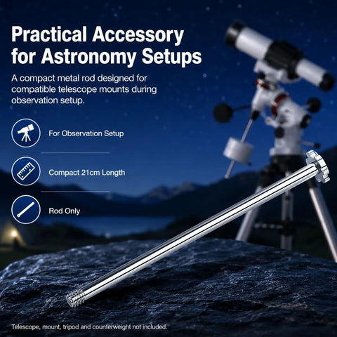 Counterweight Rod For Telescope 12mm By 21cm 8.3in Metal Balance Shaft For Astronomical Mount Built Tough Replacement