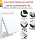 Slick White Aluminum Drywall Access Panel 21 By 24 Inch Flush Mount Crawl Space Door angled view highlighting magnetic lock and frame.