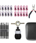 20 Piece Tubeless Tire Repair Kit With Screw In Rubber Nails And Heavy Duty Pliers Solid No Fuss Emergency Roadside Patch For Cars Trucks And Motorcycles - tools and case layout