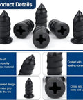 70 Piece Tire Repair Kit With Dual Size Rubber Nails, showing black rubber nails with cross slots and threaded design for airtight seal.
