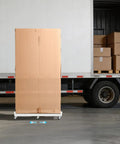 Heavy Duty 2000 Lbs Capacity Moving Dolly With 6 Smooth Wheels And 3 Brakes, Adjustable Telescoping Steel Furniture Mover For Frige And Washer supporting a large cardboard box.