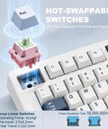 Game Ready Mechanical Keyboard Featuring Slick Tri Mode Wireless Bluetooth And 2.4GHz Setup For Lag Free Multi Device Pairing And A Rock Solid USB C Wired Backup For Gamers showing hot-swappable switch installation.