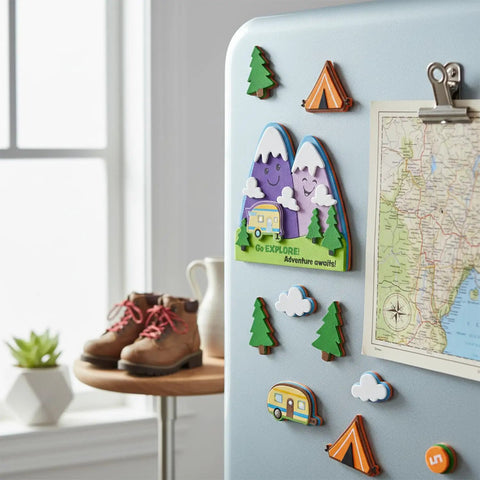 Mountain Magnet Craft Kit Go Explore Adventure Awaits Makes 12 Rad Magnetic Wall Or Refrigerator Magnets with purple mountains.