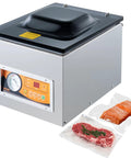 Heavy Duty Chamber Vacuum Sealer Boasts A Snappy 260 Watt Motor Generating Serious Suction To Handle Wet Grub Meats And Sauces Like A Boss While Keeping Your Kitchen Stock Fresh Inside A Compact Design Setup.