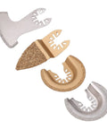 Four Pack Semi Circle Finger Segment Oscillating Saw Blades For Grout, Ceramics, And Masonry, Grit Blades shown at different angles