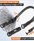 Rechargeable Neck Light With Magnetic Detachable Design showing 150 Degree Adjustable Angle for hands-free use