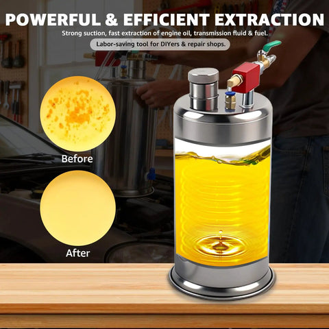 6L Pneumatic Oil Extractor Pump for Auto Maintenance, stainless steel fluid evacuator with visible oil extraction efficiency