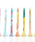 Multicolor Golf Tees Set, Bamboo Wood 100 Pack With Mixed Sizes, vibrant marbled design on white background