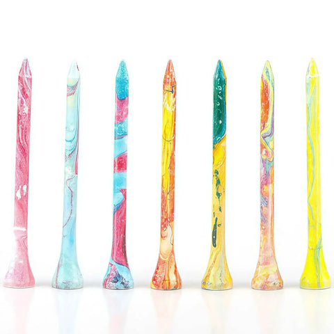 Multicolor Golf Tees Set, Bamboo Wood 100 Pack With Mixed Sizes, vibrant marbled design on white background