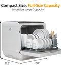 Top Tier Portable Countertop Dishwasher For Apartments And Dorms Featuring Plug And Play Setup Quick Wash Cycles Sleek footprint showing dishes inside.