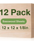 12 Pack of Basswood Sheets 12x12x1/8 Inch 3mm For Laser Cutting Unfinished Wood Thin Plywood Board For DIYers Ornaments
