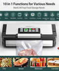 95kPa Vacuum Sealer With AquaLock Technology sealing meat with dual-pump automatic system and 10-in-1 modes, stainless steel finish
