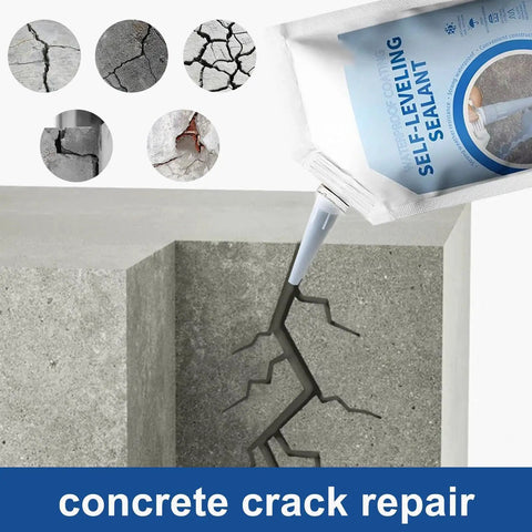 Heavy Duty Concrete Crack Filler To Fix Cracked Pavement And Asphalt Fast While Delivering A Waterproof Shield Against Seasonal Swelling Using Elastic Polymers For Badass Repair Results That Handle Extreme Temps Like A Boss And Stop Leaks Dead In Their, gray sealant being applied to a concrete crack.
