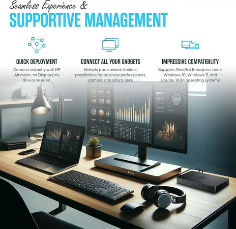 WD19S USB C Docking Station For Dual Monitors, 130W Power Delivery, HDMI Cable Included, Renewed Bundle in use on a desk setup