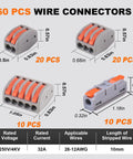 Lever Wire Connectors Kit 60Pcs Quick Splice Push In Connectors For 2 3 5 Conductor Wiring Inline 1 In 1 Out Terminals 28 12 AWG