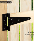 Heavy Duty 6 Inch T Strap Gate Hinges For Shed Doors And Wooden Fences Black Powder Coated installed on wooden gate