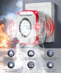 Five In One CO And Gas Leak Detector With Plug In And Battery Backup displayed in action with fire and smoke alarms
