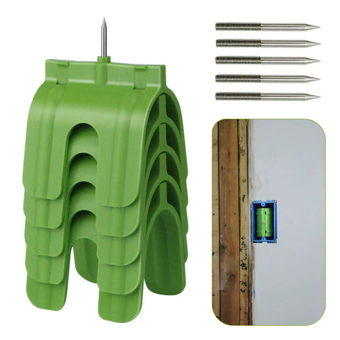 Rock Solid Plasterboard Electrical Box Locator Set with green ABS tool and steel probes for finding outlet positions in drywall.