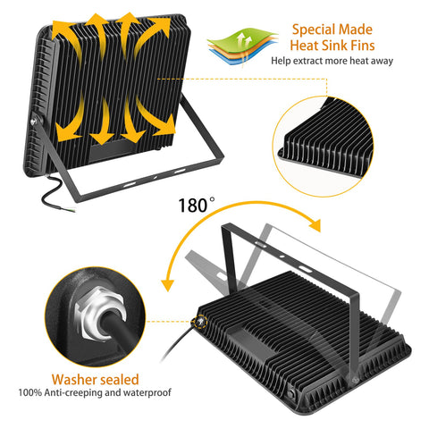 300W LED Flood Light Hella Bright 42500 Lumen Daylight 5000K IP66 Outdoor Floodlight with heat sink and waterproof sealing