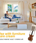 Living room with sofa, table, and Salve Brush for Leather and Wood Furniture with Comfortable Handle Durable Wax Brushing Tool