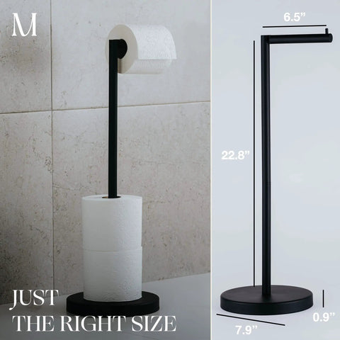 Free Standing Toilet Paper Holder Stand For 4 Rolls In Matte Black Stainless Steel with size dimensions