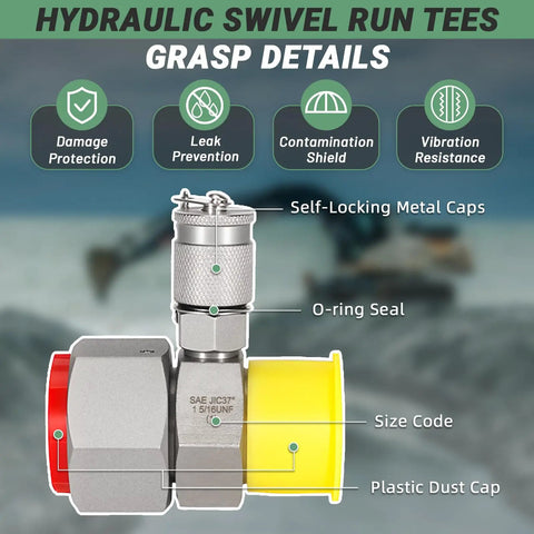 JIC37 Hydraulic Swivel Run Tees Set 7 Pack For Excavators And Heavy Machinery Tee Connectors And Tester Couplings Pro Grade