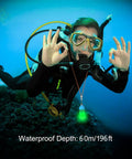 Scuba diver using Scuba Dive Signal Light With Flashing And Constant Modes High Visibility 360 Degree Underwater Marker Beacon For Night Dives Mini Tank Light For Underwater Safety Green