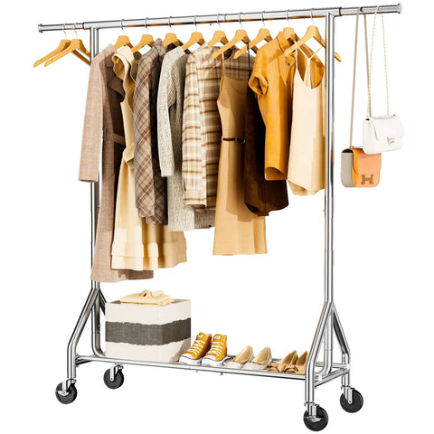Built Like A Tank Heavy Duty Steel Rolling Clothes Rack Holds 450 Lbs With Sturdy Shelves For Hanging Jeans Coats Dresses Portable Wardrobe With Quiet Casters Easy To Move Around Your Room Silver Finish Garage Ready